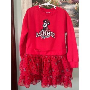 Disney Minnie Mouse Girl's Red Dress French Terry Sweatshirt Tutu Skirt Size 5/6